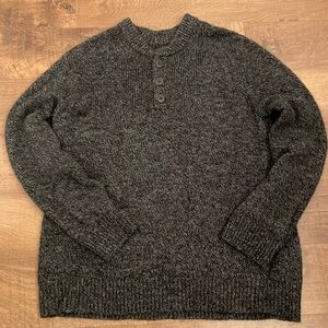 Eddie Bauer Gray Heather Charcoal Sweater Henley Wool Cotton Blend Men’s L